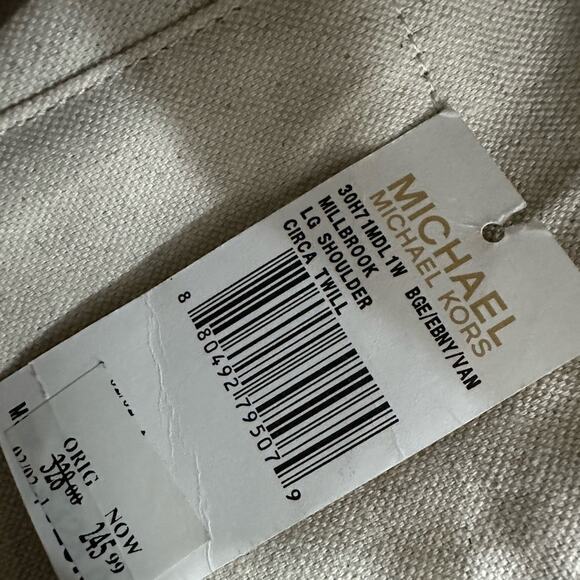 Excellent Michael Kors Millbrook Circa Twill MK Logo Leather Large Shoulder Bag - Picture 11 of 11